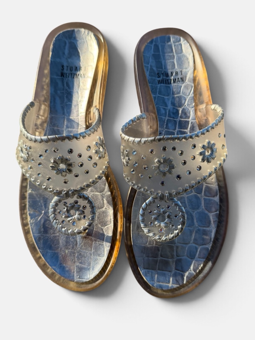 Stuart Weitzman Women's Embellished Metallic Sandals - Silver 9